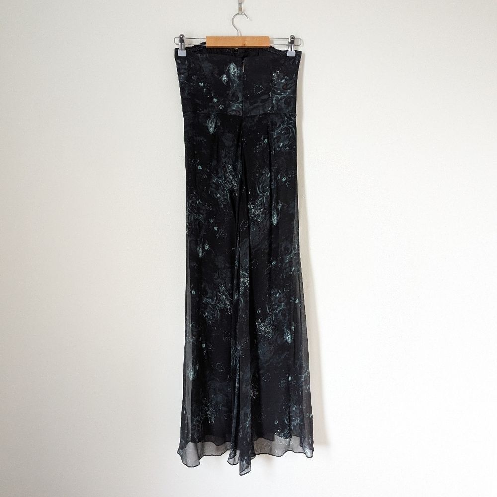 Haute Hippie black teal abstract Ginnie sheer silk strapless corset jumpsuit - Picture 7 of 8
